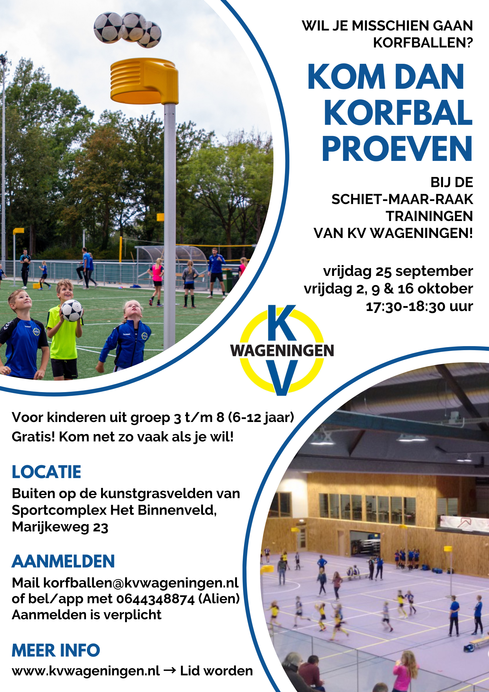 Nog meer kennismaken met korfbal: schiet-maar-raak trainingen in september en oktober